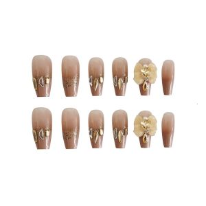 Set móng tay Nails By Mia 24 móng màu ngọt ngào với đá lấp lánh hình bướm sâm panh lãng mạn Z012