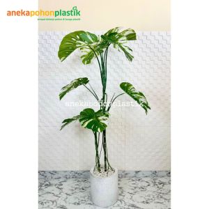 Pohon Hias Tanaman Artificial Monstera Variegata T170 Latex Pot Semen Putih Dekorasi Cafe Aesthetic