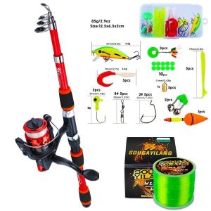 Joran Pancing Aksesori Kombo Lengkap Joran Pancing Teleskopik Travel 1.8M Kaki dengan Gulungan Putar