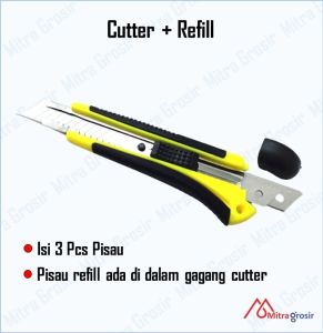 Pisau Cutter Besar Gagang Karet / Pisau Cutter Pemotong Kertas / Cutter Hand Craft + Refill Karter