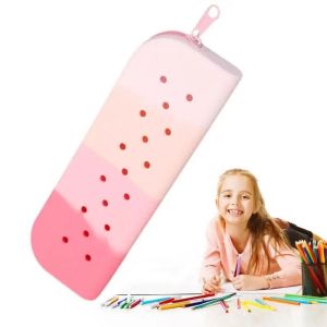 EDDY SONG Holes Silicone Pencil Case Zipper Soft Stationery Storage Bag Stylish Large Capacity Cute Pen Holder School
