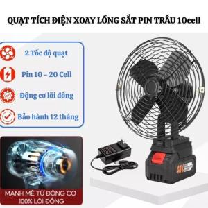 Quạt tích điện xoay cao cấp lồng bằng sắt kèm pin 10cell 2 chế độ gió -pin trâu