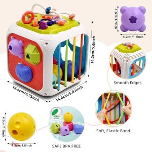 【24h】Shape toy sorting motor skill sensory baby kids cube educational shape training rainbow toys Montessori music