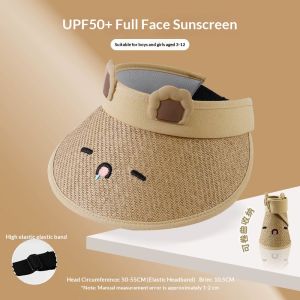TUmama Upf50 + Trẻ Em bảo vệ khỏi ánh mặt trời Mũ Lưỡi Trai Với Dễ Thương khuôn mặt hoạt hình Thoáng Khí Rơm Chất Liệu băng co giãn có thể điều chỉnh Cho Các Hoạt Động Ngoài Trời