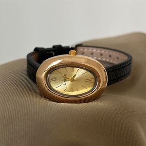 NOCASE Soft Leather Strap Luxury Women Quartz Watch Durable Casual Leather Strap Wristwatch Fashion Goose Egg Shape Vintage Oval Ladies Watches Women Student Gift