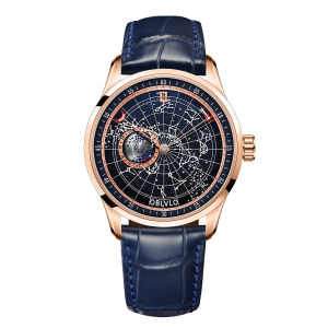 OBLVLO GC Leather Strap Luminous Automatic Waterproof Mechanical Rotate The Starry Sky Men Casual Watch