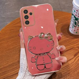 For Samsung A16 A36 A56 A55 A35 A25 A15 A14 A24 A34 A54 A13 A23 A33 A53 A73 A72 A26Deluxe Electroplated Soft Silicone Phone Case Fashion Cute KT Cat Makeup Mirror Holder Phone Cover