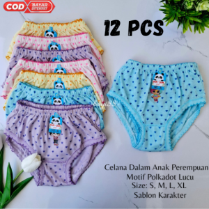 12 pcs Celana Dalam Anak Perempuan Motif Polkadot/ Celana Dalam Anak Perempuan Motif Kartun Dim Dim