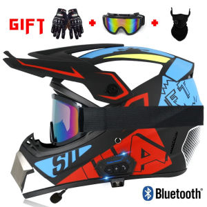 2024full riding bike Bluetooth motorcycle kids helmet full protection motocross Casco Moto off-road cycling gloves