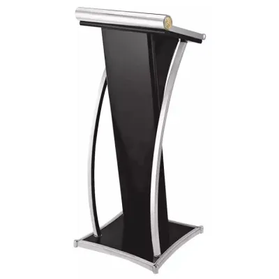Stylish Wooden & Stainless Steel Podium Executive Rostrum ER-88B (Wood Brown / Dark Black)