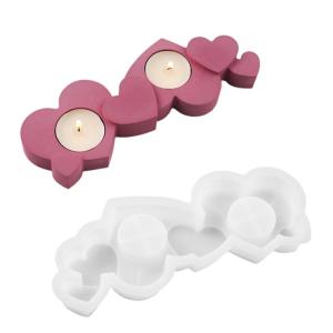 Elegant Double Hole Heart Holder Molds Sturdy Silicone Resin Molds for DIY Holders and Tealight Crafts