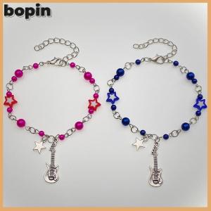 Bopin New Trendy Y2K Couple Bracelets For Women Girl Hollow Pentagram Guitar Pendant Beaded Bracelet Friends Jewelry Gift