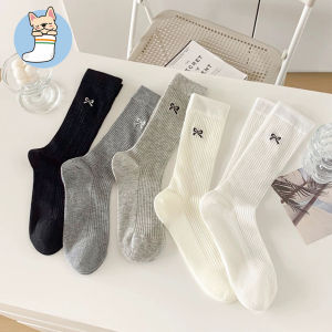 🔥Margotu🔥ถุงเท้าแฟชั่นสตรี ถุงเท้ายาวระบายอากาศได้ดี ถุงเท้าโบว์หรูหรา พร้อมส่ง