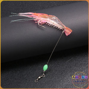 Amoki 1PCS Soft Prawn Shrimp Swivel Wobbler Hook Luminous Silicon Soft Artificial Bait With Hooks