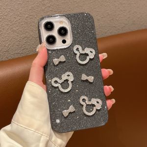 【New】3D Rhinestone Mickey head & Bow Pattern Glitter IMD Phone Case For iPhone 11 12 13 14 15 16 Series
