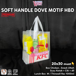 Soft Handle 20x30 Platik HD Dove Motif HBD PINK isi 50 Kantong Bingkisan Snack / Tas Souvenir Ultah