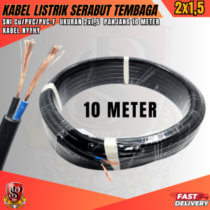 10 METER Kabel Tembaga Serabut 2x1.5 NYYHY Hitam / Kabel Listrik Serabut Fleksibel 2x1.5 Panjang 10 Meter Lentur Tahan Lama