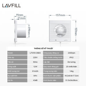 Quạt thông gió âm tường LAVFILL LFWW-09Y 100mm và LFWW-13Y 150mm êm nhẹ chính hãng bảo hành 2 năm