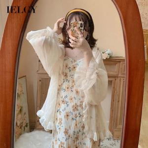 IELGY Pleated chiffon sun protection cardigan shawl flared sleeve top
