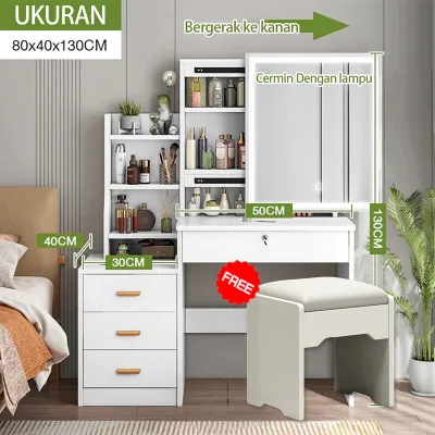 LL Meja Rias Putih Lampu LED / Meja Rias Kaca Sliding Minimalis /Furniture Meja Rias / Meja Kosmetik
