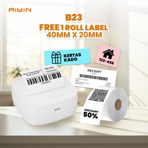 [FREE THERMAL PAPER 40mm x 20mm] AiYin B23 - Mini Thermal Printer Bluetooth Label Barcode Portable