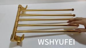 Golden Light Luxury Aluminum Wall Mounted Rotating Towel Rack Bath Rail Hanger Towel Holder Bathroom Accessories Storage Rack