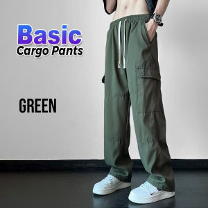 Cargo Pants Mens Long Loose Fit Straight Cut Pants Trousers Trendy American High Street Fashion Multi-pocket Casual Pants Cargo Multi Pocket Seluar Panjang [5XL]