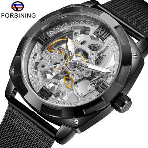 Forsining watch Retro Mens Automatic Mechanical Wirstwatches Top Brand Luxury Black Gold Design Luminous Hands Skeleton Clock Male
