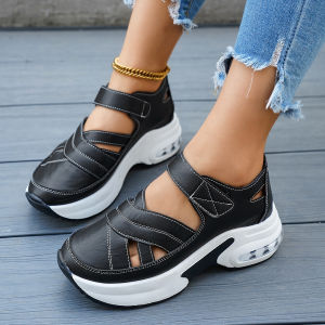 Free Shipping New Women’S Plus-Size Sandals Featuring A Thick Sole Velcro Straps A Hollowed-Out Design And Breathable Sporty Platform Style