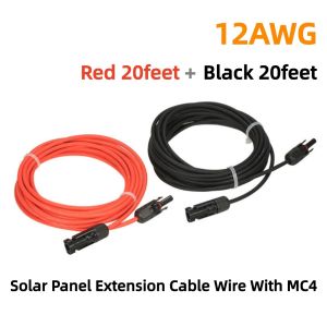 【SALE】1 Pair 20/30 Feet Black + 20/30 Feet Red 10AWG Solar Panel Extension Cable Wire with MC4 Female and Male Connector