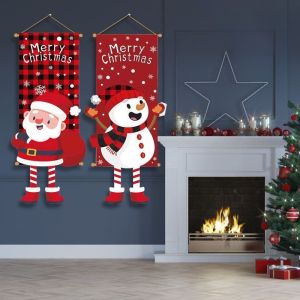 Christmas Hanging Flag Door Banner Santa Claus Snowman Christmas Decorations for Home Door Decor New Year Wall Banners