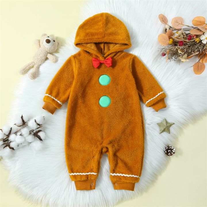 Infant Baby Christmas Fuzzy Jumpsuit Gingerbread Man Cute