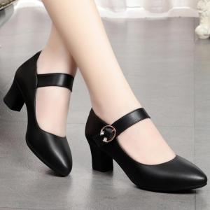 Free Shipping WomenS Shoes For Spring And Autumn 2026 New Style With Soft Sole Chunky Heel Ankle Strap High-Heeled Single Shoes Medium Heel Round Toe WomenS Leather Shoes