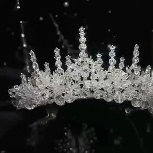 Baroque Handmade Rhinestone Beads Bridal Tiara Crown Silver Color Crystal Diadem Veil Tiaras Wedding Hair Accessories Headpieces