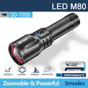 Senter Smiling Shark SD7008 SmilingShark SD 7008 M80 Senter Super Terang Type-C 3Modes Zoomable Waterproof Powerbank