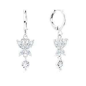 SO SEOUL Caria Butterfly Diamond Simulant Zirconia Dangle Hoop Earrings