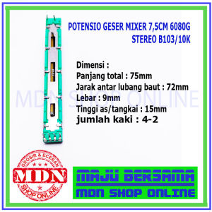 potensio geser mixer b103 b203 b503 a103 10k 20k 50k 75cm stereo mono 2pcs