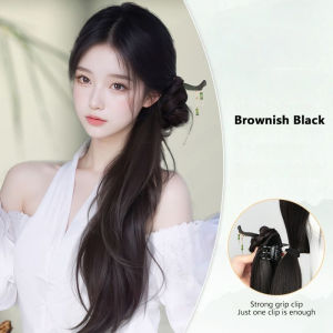 New Chinese Style Women Fake Hair with Antique Hairpin Wavy Ponytail Hair Fake Hair Braid Volume Bun Extension