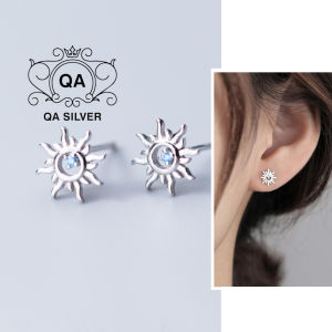 Khuyên tai bạc 925 mặt trời đính đá xanh bông hoa hướng dương nữ S925 SUN QA SILVER Earrings EA240702