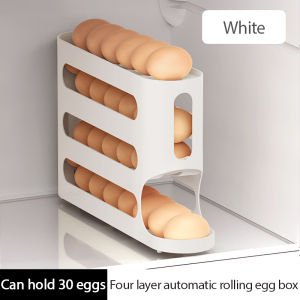 4 Tier Sliding Egg Dispenser Automatic Scrolling Egg Holder Space Saving Kitchen Refrigerator Egg Storage Box