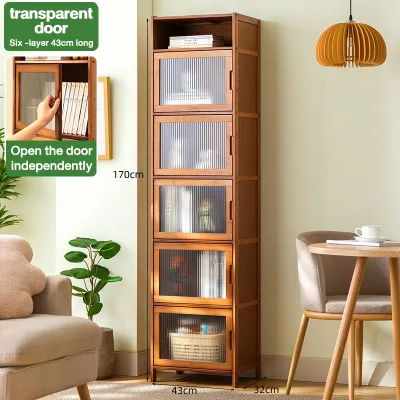 Narrow Cabinet With Door Dust Proof Grid Cabinet Standing 2/5/6 Layers Cabinet Storage Cabinet Shelf Bookshelf