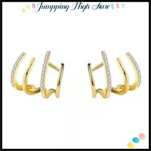 【Jumpping】 ต่างหูแบบหนีบมีที่เกี่ยวหูทรงกรงเล็บแบบเกาหลีสำหรับผู้หญิงต่างหูแบบสี่ง่ามหูสีทองเครื่องประดับแฟชั่นของขวัญปีใหม่