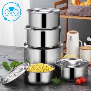 Bộ 5 Nồi Inox Không Quai Cao Cấp Gôm 5 Size Khác Nhau Xếp Gọn Tiện Dụng M3557