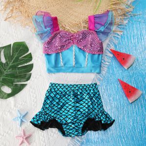 7CYM Mermaid Princess Bodysuit Swimwear For Baby Girls 2PCS Kids Swimsuits Summer Fashion Childrens Bikini Beachwear Clothes