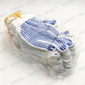 12 Pairs PVC Construction gloves White Cotton/Nylon Glove with Blue Non-Slip Gloves Wear-Resistant Protective Hands