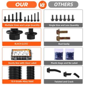 280PCS 10.9 Grade Black Flange Bolt Kit M6x1.0 M8x1.25 M10x1.5 Hex Bolts Nuts Washers Set for Automotive (12-30mm)