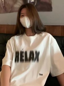 Mens Large Gradient Letter Printed Short Sleeve T-shirt Summer Loose Fashion Round Neck Couple T-shirt Top