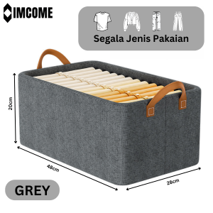 IMCOME Storage Box Lipat Kotak Penyimpanan Baju Pakaian Celana Lemari Penyimpanan Serbaguna Grey