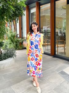 #2447 MondLune ชุดเดรส คอวี ลายดอกไม้ ผ้าคอตตอลญี่ปุ่น กระเป๋าข้าง ผ้านิ่ม ใส่สบายดีไซด์เก๋ๆ ไม่ซ้ําใคร ชายกระโปรงผ่าข้าง