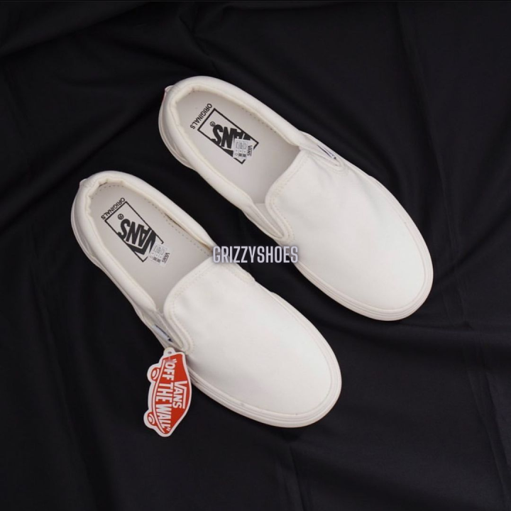 vans slip on full white